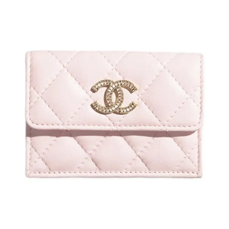 CHANEL Lambskin Wallet Small Size Women's Light Pink-0