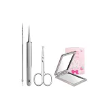 Beauty 4 Pcs Set[Pimple Needle+Pimple Pruner+Nose Hair Trimmer+Magnifying Glass]
