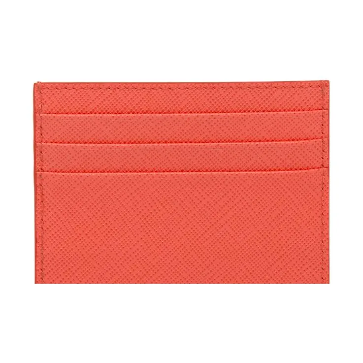 PRADA Leather Card Holder Women's Orange-4
