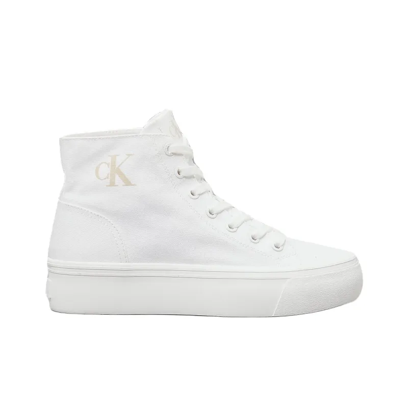 CKJ CALVIN KLEIN JEANS High Top Canvas Shoes Women's White-1