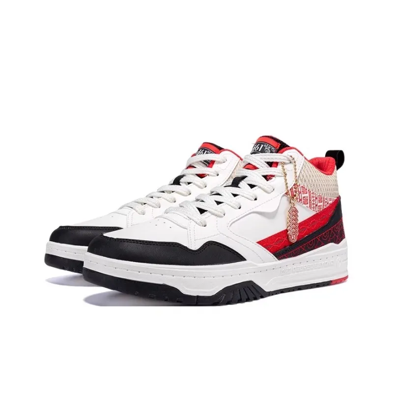 361° Wear resistant And Lightweight Mid Top Skateboard Shoes Men's White Black Red-3