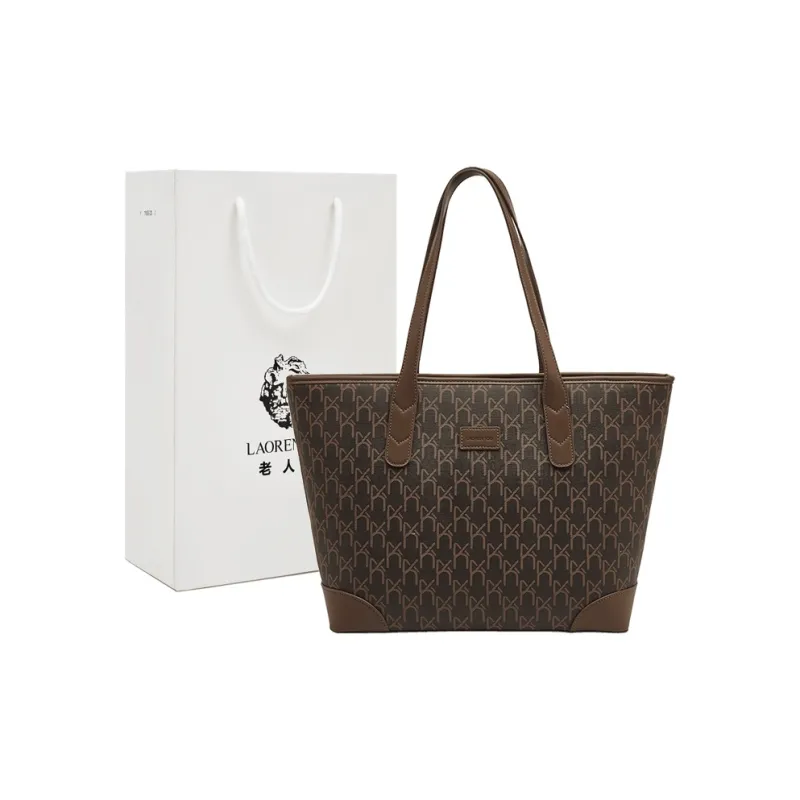 Old Man's Head Synthetic Leather Tote Bag Shopping Bag Shoulder Bags Women's Coffee Brown/Khaki-5