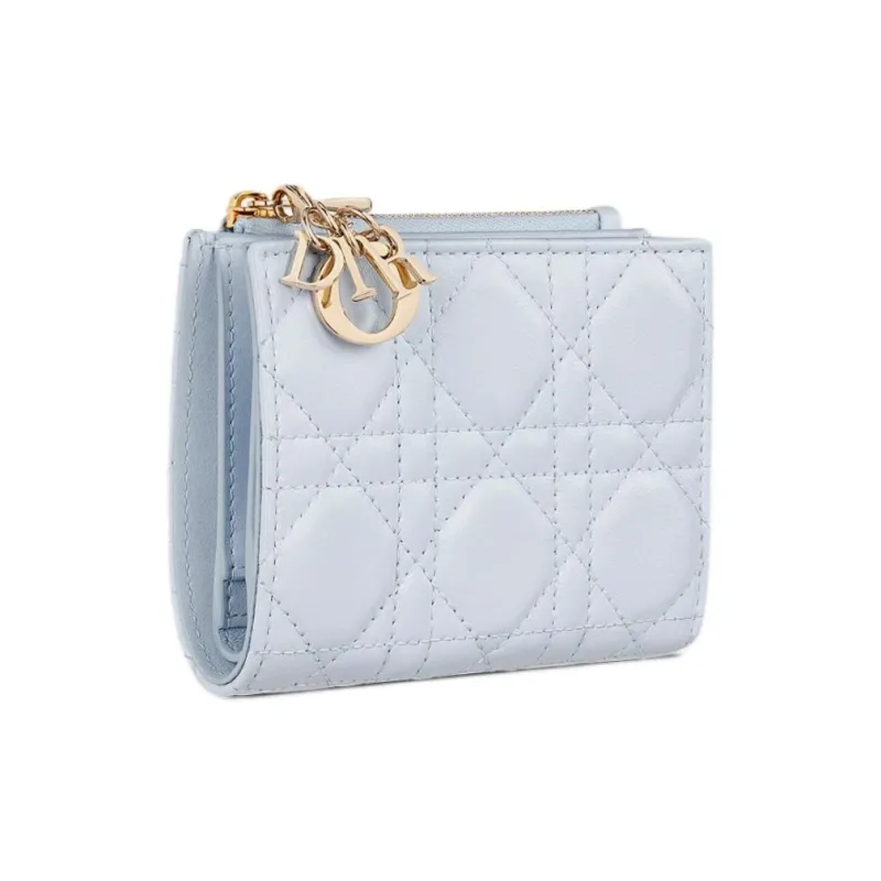 DIOR Lady Dior Collection Sheepskin Wallet Regular Women's Blue-1