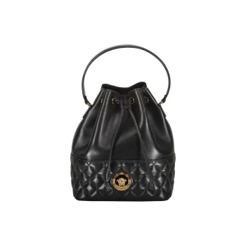 FANSIZHE La Medusa Lambskin Bucket Bag, One Shoulder Handbag Women's Black
