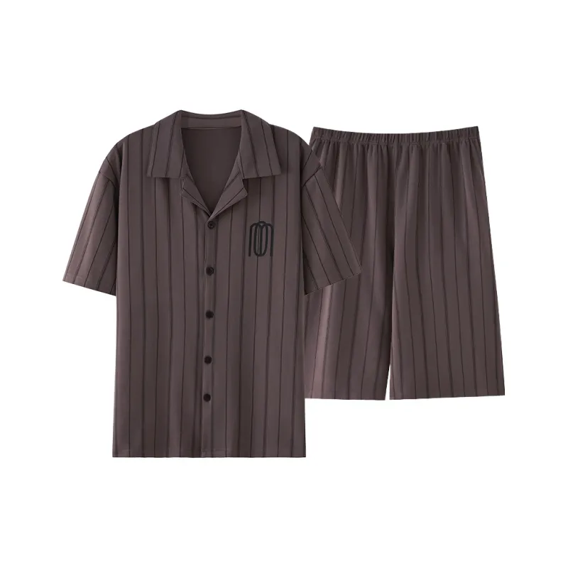 Pretty Lady Pajama Set Men's Brown Stripes-0