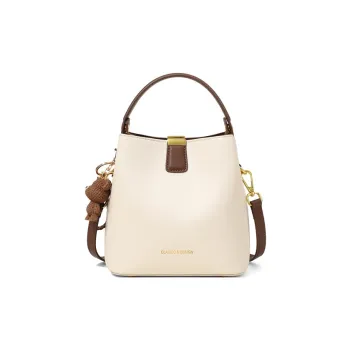 PESASRIE Cow Leather Bucket Bags Shoulder Bag Crossbody Bag Handbag Regular Women's Milkshake White/Caramel Brown