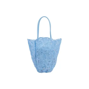 URBAN REVIVO Fabric Bucket Bag Handbag Medium Size Women's Sky Blue/Raw White