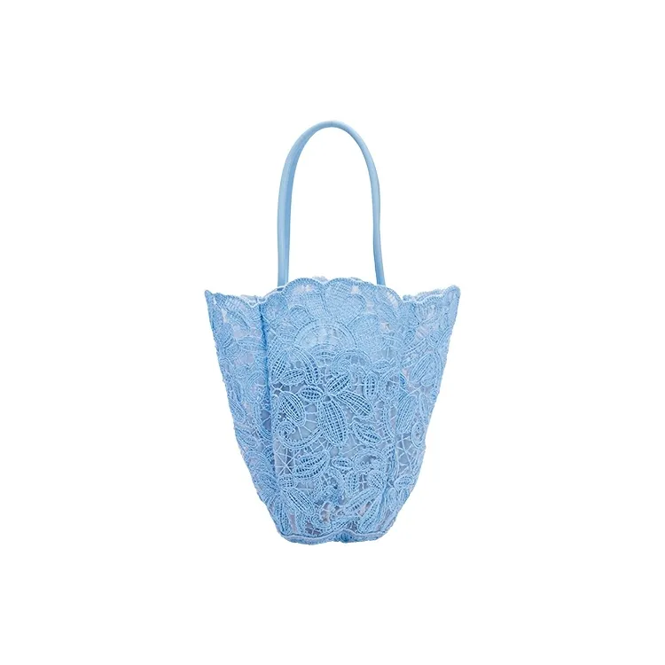 URBAN REVIVO Fabric Bucket Bag Handbag Medium Size Women's Sky Blue/Raw White-0
