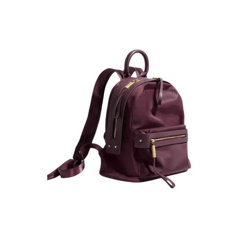 H YXIANG Cow Leather With Nylon Backpack Regular Women's Burgundy/Black-3