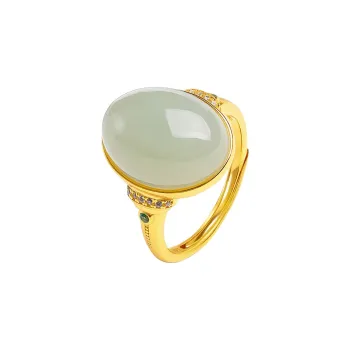 PEARL QUEEN Hetian Jade Rings Pale Greenish White Jade Unisex