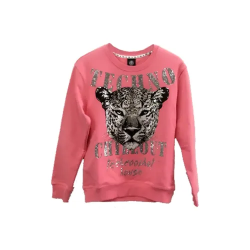 TCH Leopard Full Collection Rhinestone Print Angel Wings Dopamine Style Boyfriend Fit Slimming Sweatshirt Unisex Pink