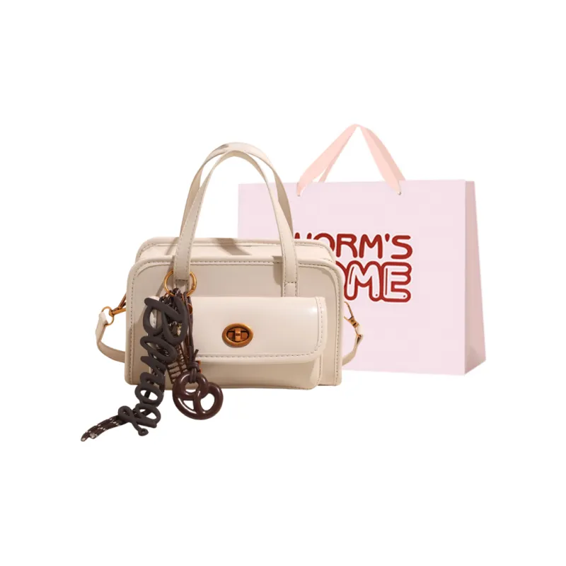 Worm's Home PU One Shoulder Handbags Women's Ecru/Black/Coffee/Brown-0