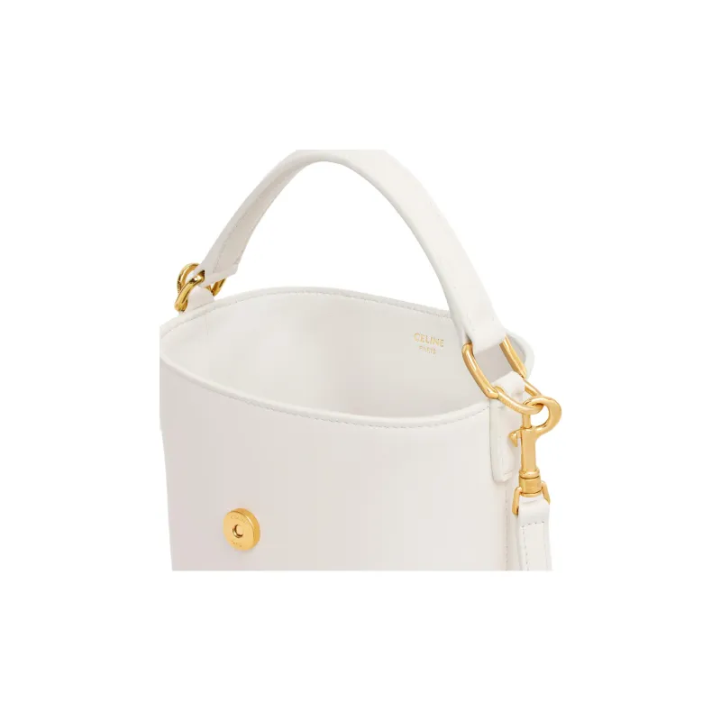 CELINE Calfskin Bucket Bag, One Shoulder Handbag Mini Women's Beige-3