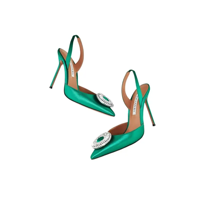 AQUAZZURA Crystal Hoop Slim Heel High Heels 10.5cm Women's Green-3