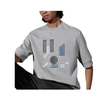 HERMES Pattern Appliqué Crew Neck Casual Short-Sleeved T-Shirt T-Shirt Men's Light Gray