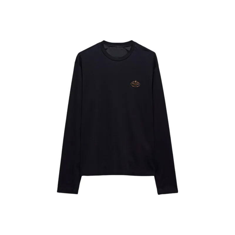 PRADA Logo Embroidered Long Sleeved T Shirt-0