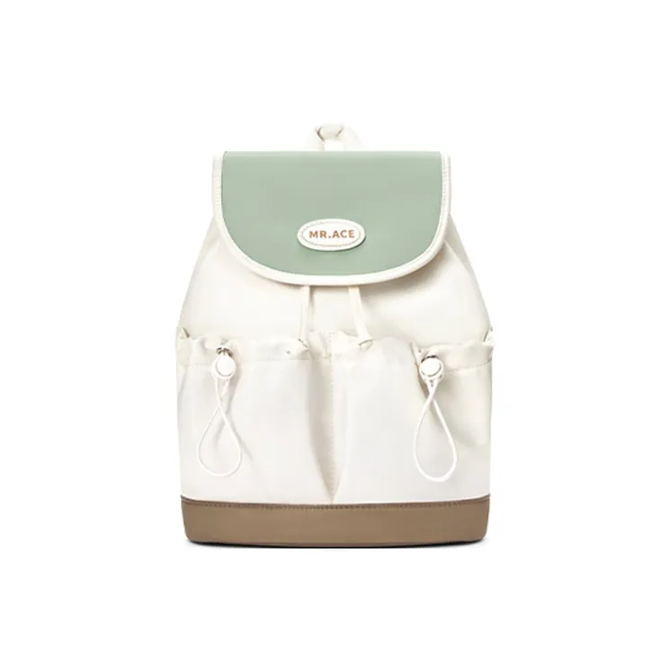 MR.ACE HOMME Nylon Fabric Backpack Small Size Unisex Cream White/Light Gray Green/Dusty Pink-4