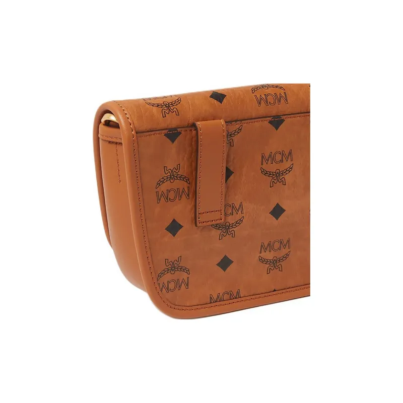 MCM Aren Visetos Canvas Messenger Bag, Crossbody Bag, Shoulder Bag Mini Women's Cognac Brandy-2