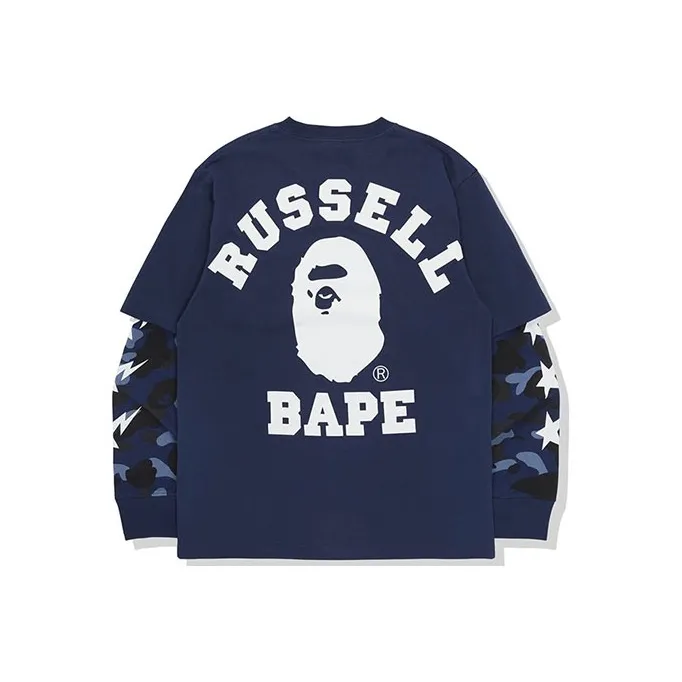 Bape X Russell Color Camo College Layered L/S Tee-2