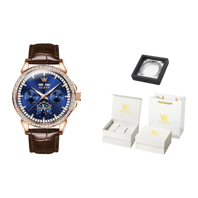 OLEVS Mechanical Movement Leather Watch Bands Watch Men's Watches Blue Dial-9