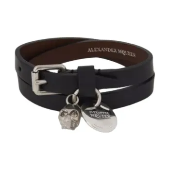 Alexander McQueen Leather Bracelets Unisex Black