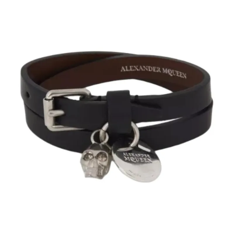 Alexander McQueen Leather Bracelets Unisex Black-0