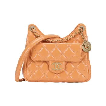 CHANEL Cow Leather Hobo Bag, Shoulder Bag, Crossbody Bag Trumpets Women's Orange