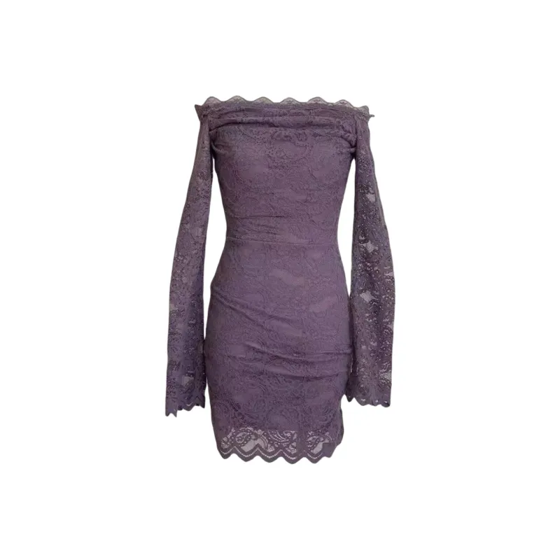 KUNZHUDAXIANG Long Sleeved Dress Women's Purple-6