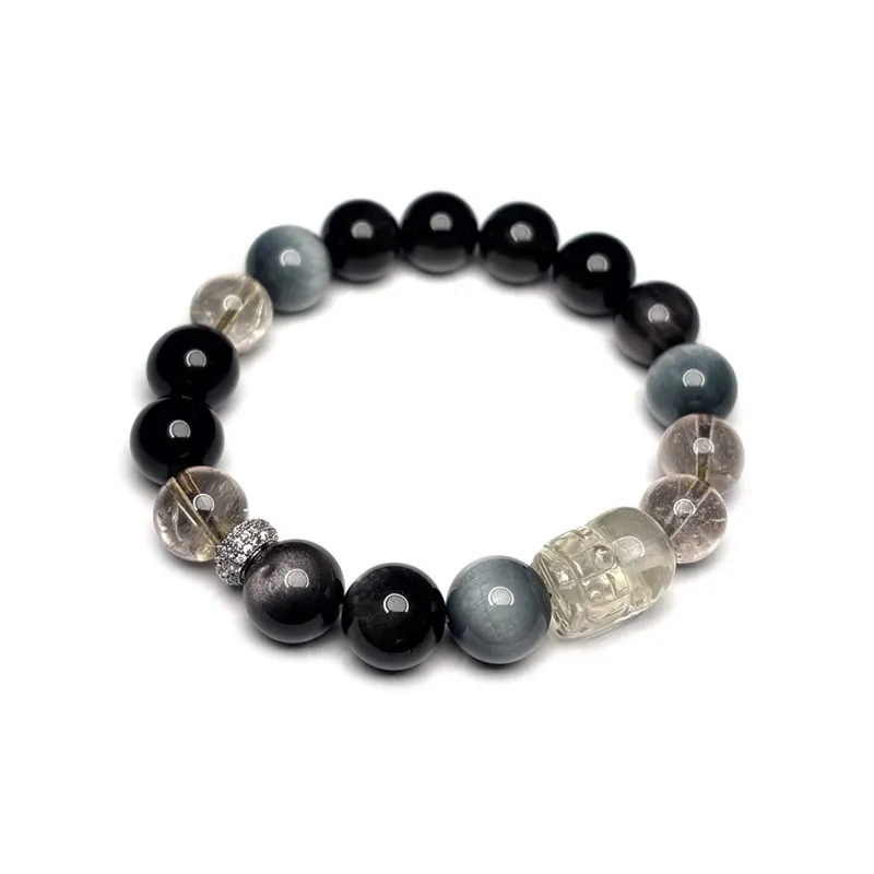 MOUNTAINS AND MANS Obsidian New Chinese Style Good Luck Beaded Bracelet Unisex-4