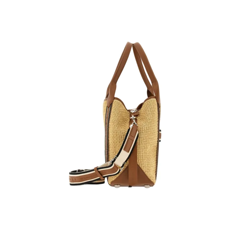 HOGAN Raffia With Leather Tote Bag, Shopping Bag, Shoulder Bag, Handbag Women's Medium Brown-3