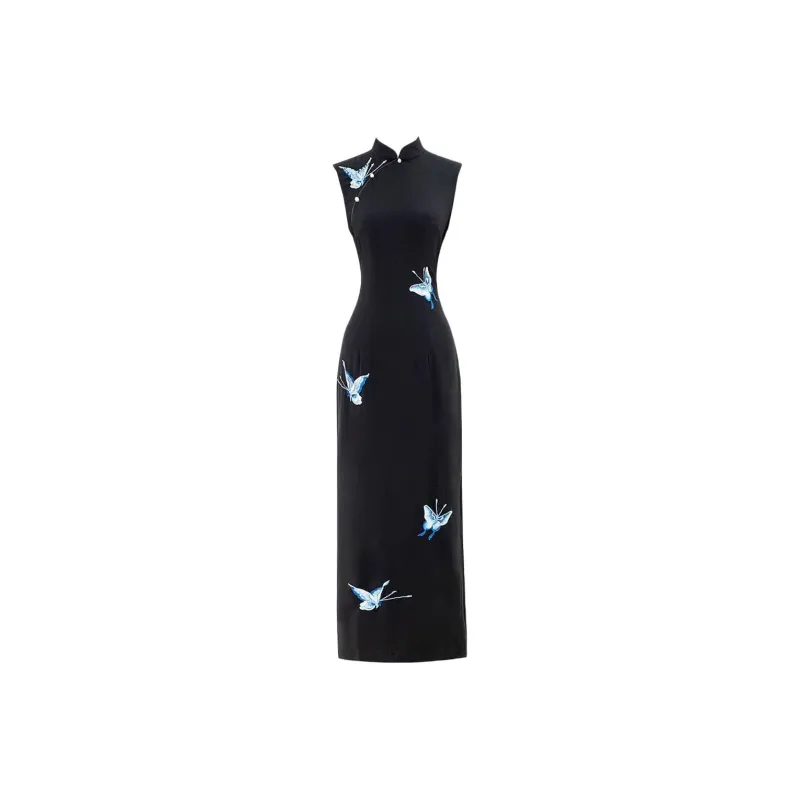 KUNZHUDAXIANG Fashion Sleeveless Dress Women's Classic Black-0