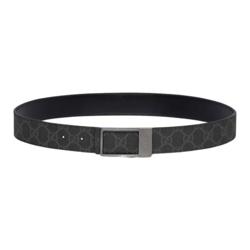 GUCCI Canvas Leather Belts Men's Black  -1