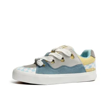 SUPEREDGE Coverage Slip Resistant And Abrasion Resistant Low Top Skateboard Shoes Unisex Blue Yellow Gray