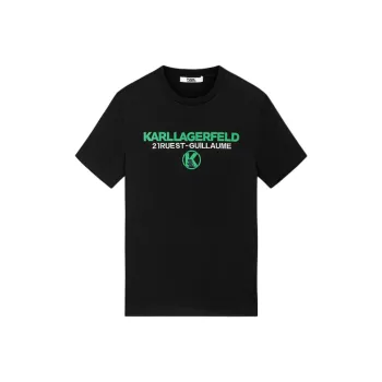 KARL LAGERFELD Logo Letter Embroidery Crew Neck Straight Fit Short Sleeved T Shirt T Shirt Men's Black