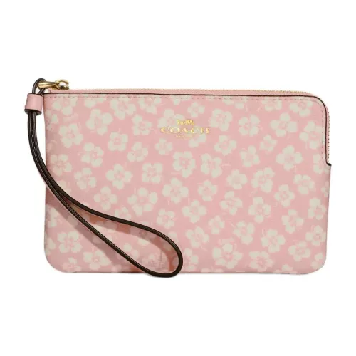 COACH Corner Zip Artificial Leather Wrist Bag Mini Women's Pink & White