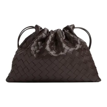 Bottega Veneta Cow Leather Clutch Medium Size Women's Chocolate Brown