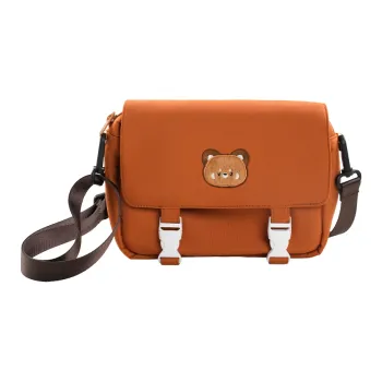 Holding Bamboo Canvas Crossbody Bag Medium Size Unisex Red Brown