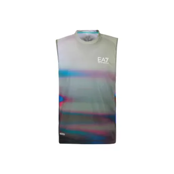 EMPORIO ARMANI EA7 Gradient Letter Logo Print Crew Neck Sleeveless T Shirt Men's Multicolor