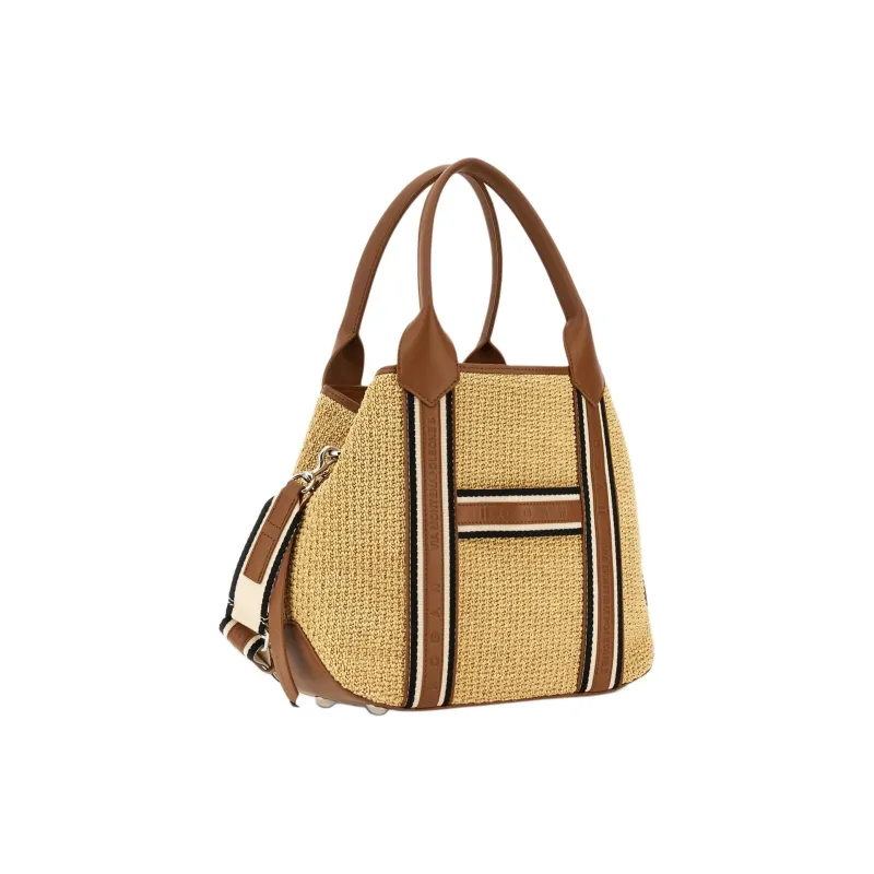 HOGAN Raffia With Leather Tote Bag, Shopping Bag, Shoulder Bag, Handbag Women's Medium Brown-2