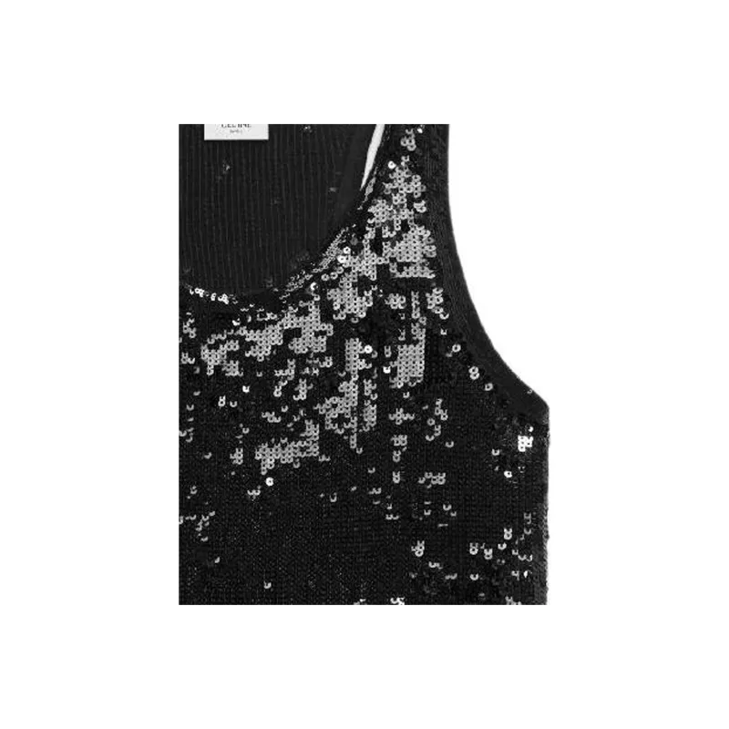 CELINE Embroidered Tank Top In Silk And Cotton-4