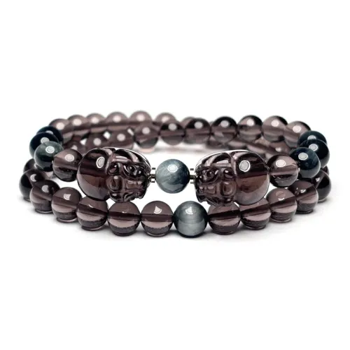 MOUNTAINS AND MANS Obsidian New Chinese Style Stackable Good Luck Beaded Bracelet Unisex