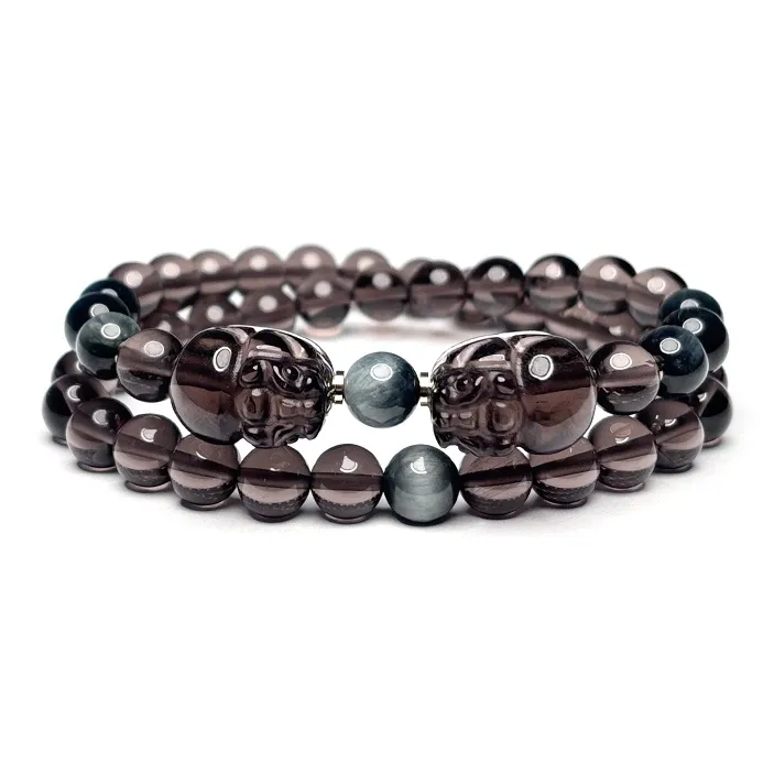MOUNTAINS AND MANS Obsidian New Chinese Style Stackable Good Luck Beaded Bracelet Unisex-0