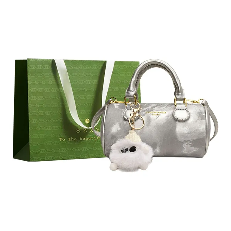 Three Ducklings PU Cylinder Bag, Crossbody Handbag Women's Black/Silver/Dark Brown/Pink/Ecru-12