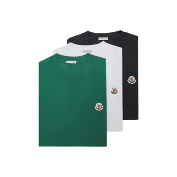 Moncler T Shirts Men 3 Pack White+Bottle Green+Marine Blue