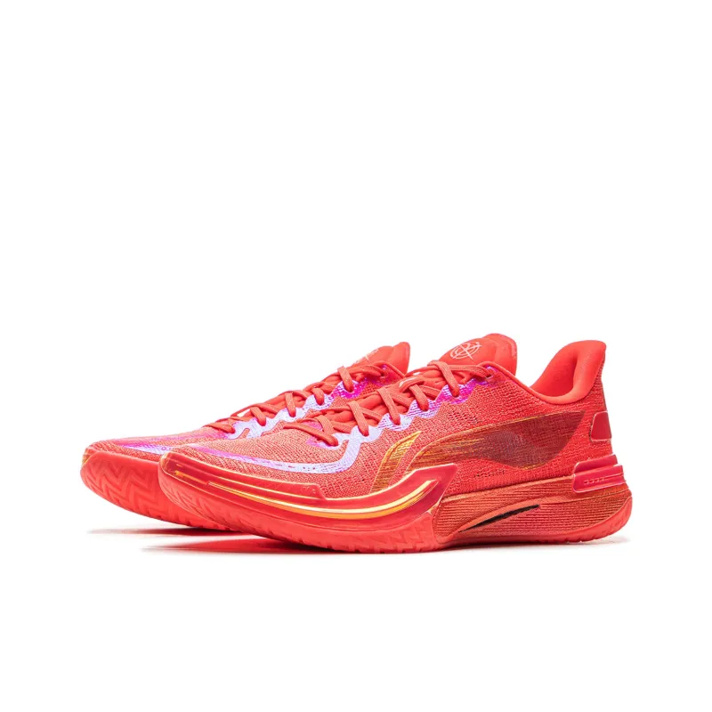 LiNing Gamma Cushioning Anti Slip And Wear Resistant Support Lightweight Rebound Low Top Basketball Shoes Men's Red-2