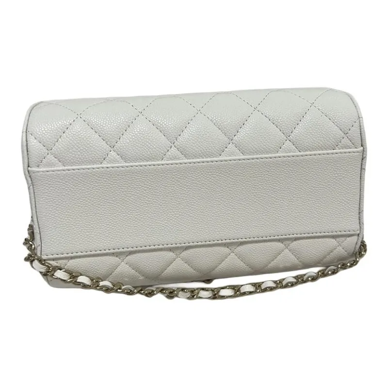 CHANEL Litchi Grain Cow Leather Shoulder Bag, Crossbody Bag, Handbag Trumpets Women's White-2