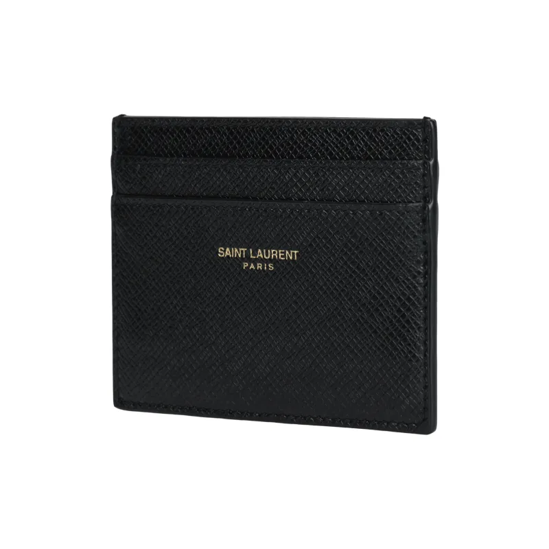 SAINT LAURENT PARIS Coated Bark Texture Leather Card Holder Men's Black-1