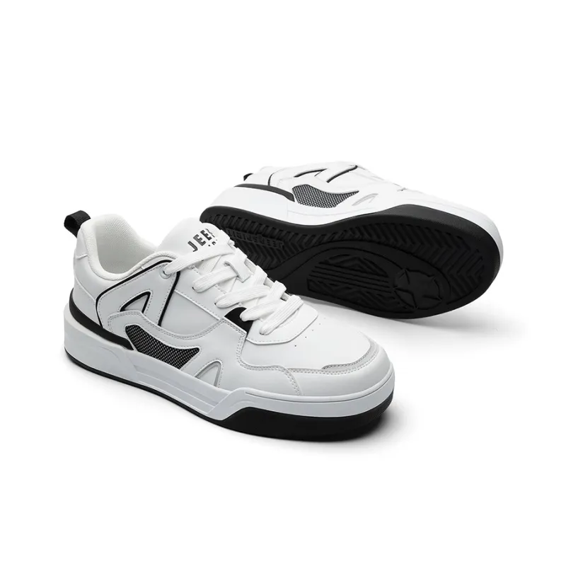 JEEP SPIRIT Slip-Resistant Lightweight Height Increasing Low-Top Skateboard Shoes Men's Polar White-3