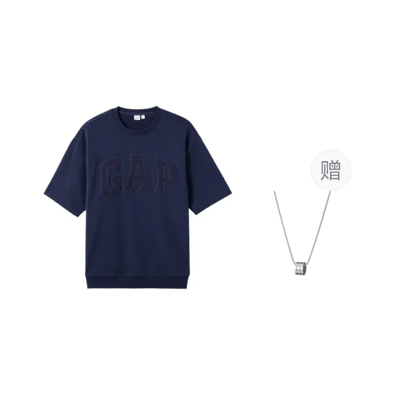 GAP T-Shirts Unisex Marine Blue+Necklace-0