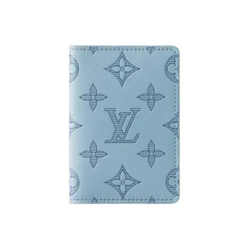 LOUIS VUITTON Embossed Calfskin Card Holder Regular Men's Sky Blue